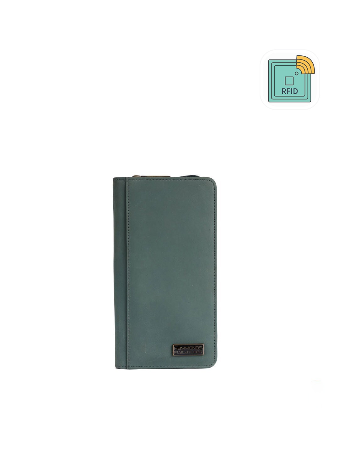 

HAMMONDS FLYCATCHER Unisex Turquoise Blue Zip Detail Leather Passport Holder