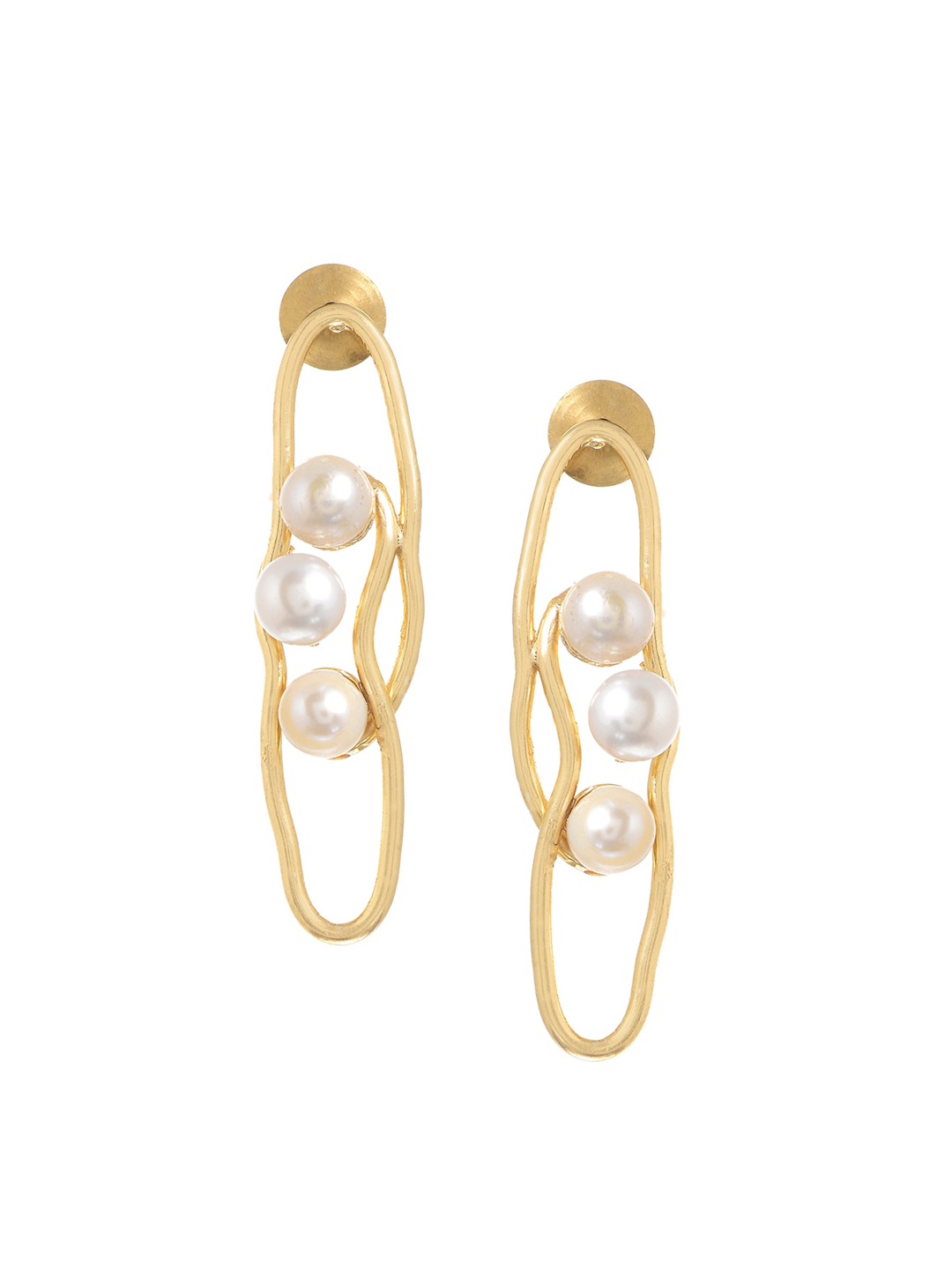 

INDYA Gold-Plated & White Contemporary Drop Earrings
