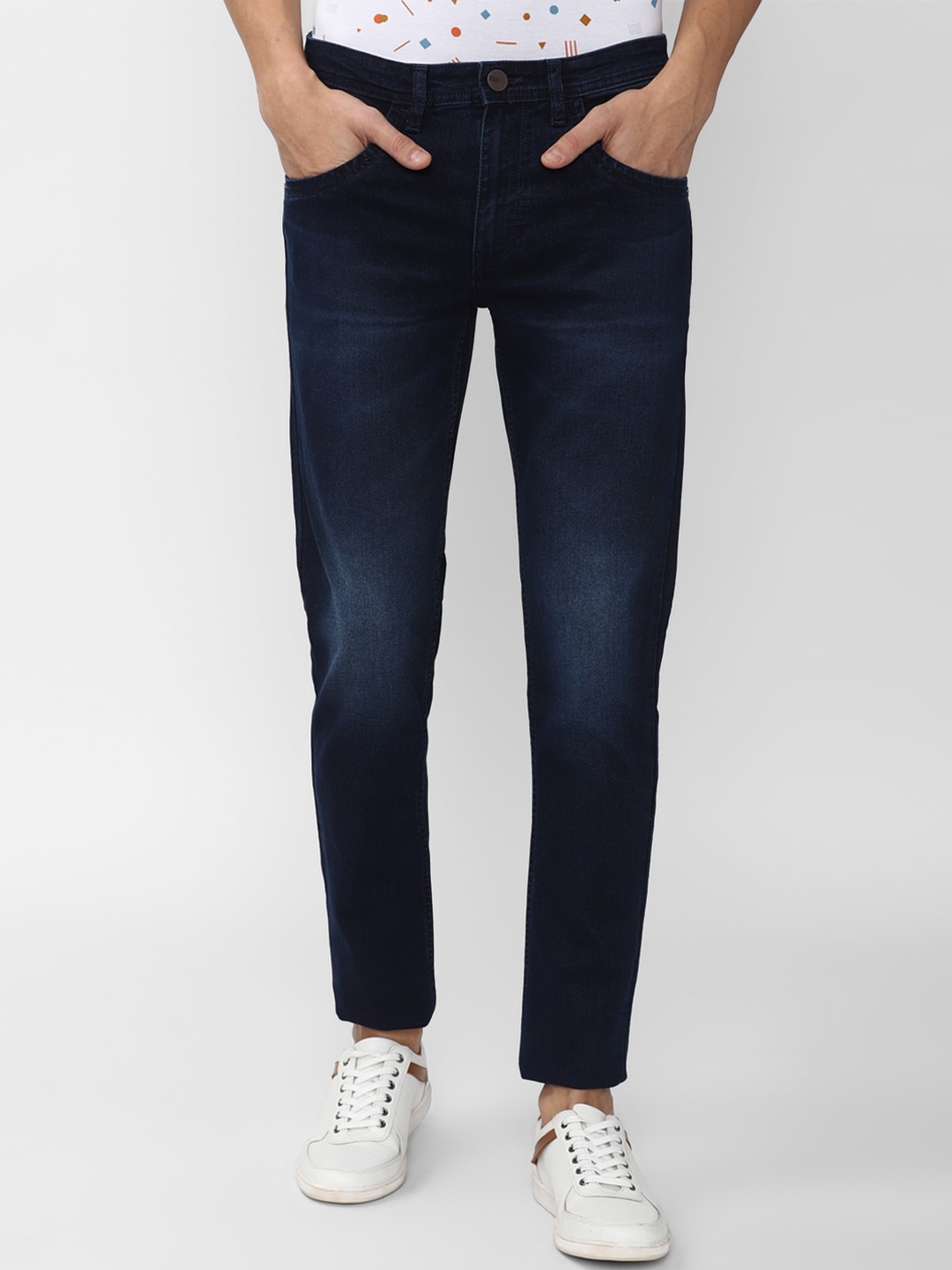 

V Dot Men Navy Blue Slim Fit Low Distress Light Fade Jeans