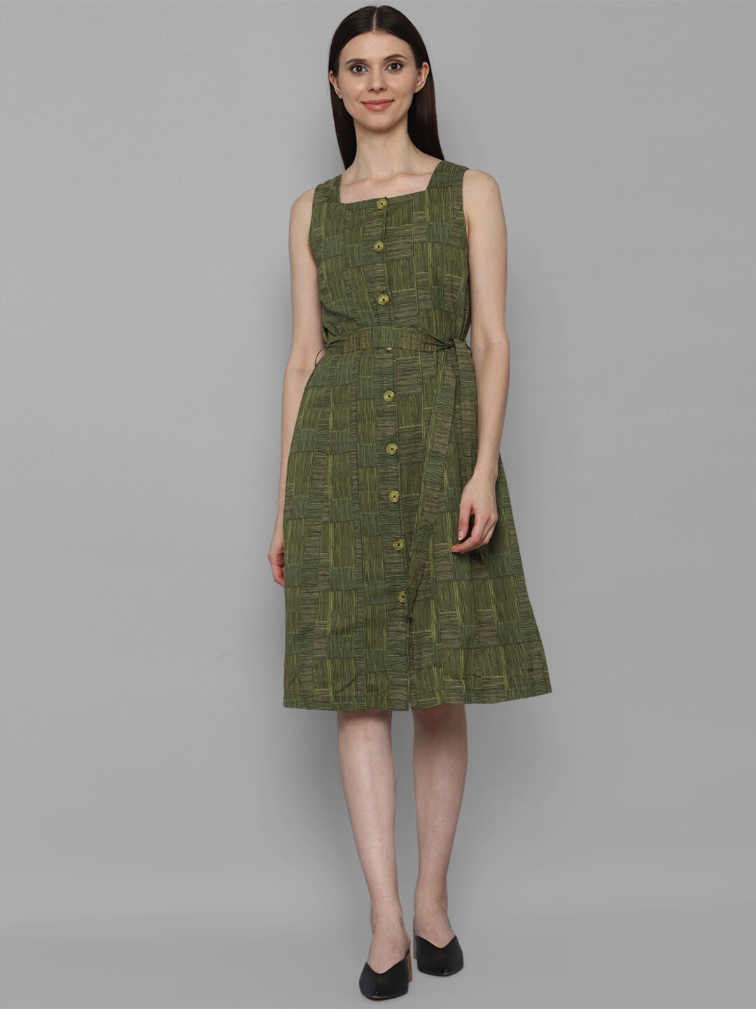 

Allen Solly Woman Olive Green Checked Cotton Dress