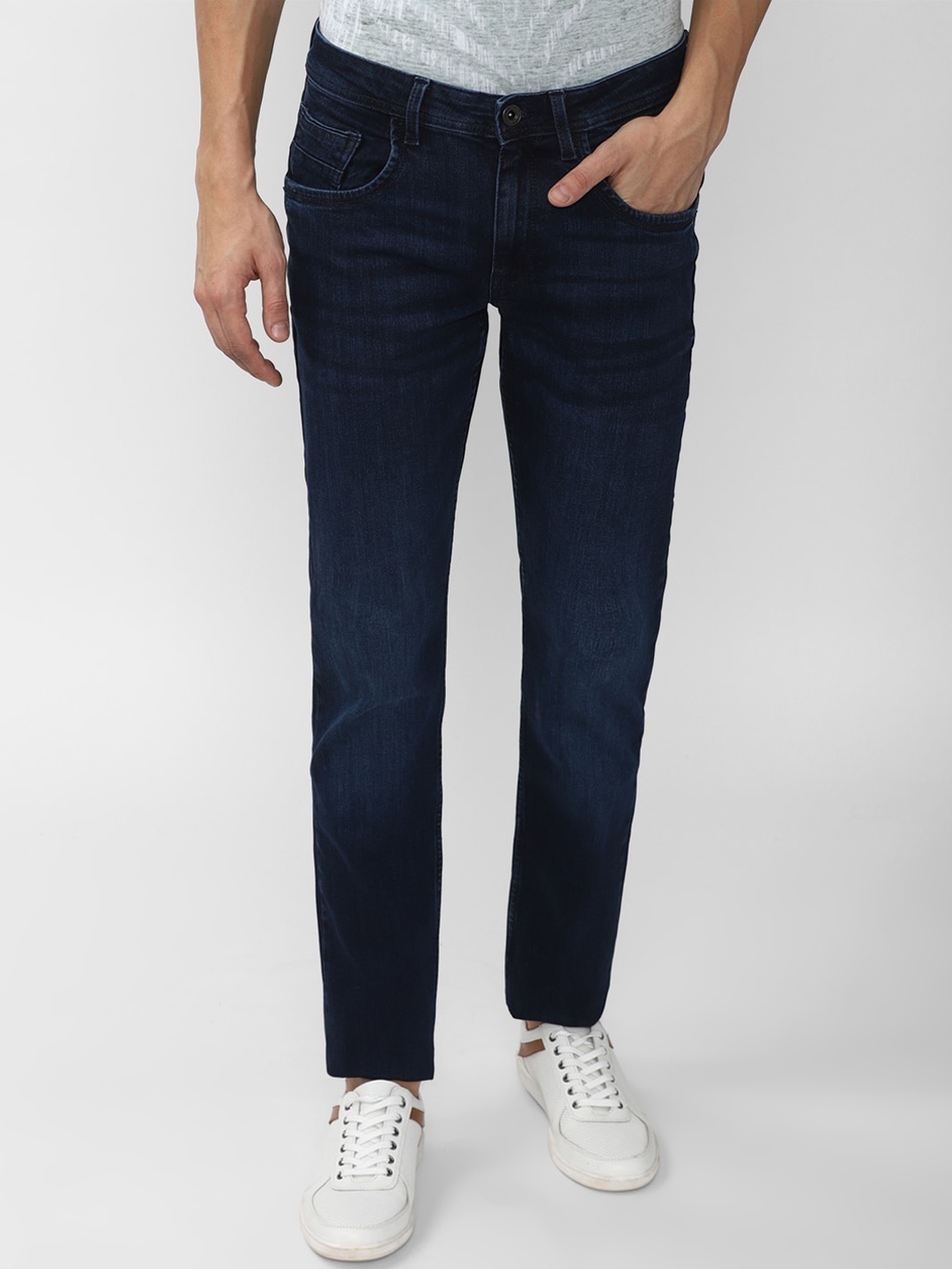 

VAN HEUSEN DENIM LABS Men Navy Blue Slim Fit Low Distress Light Fade Jeans