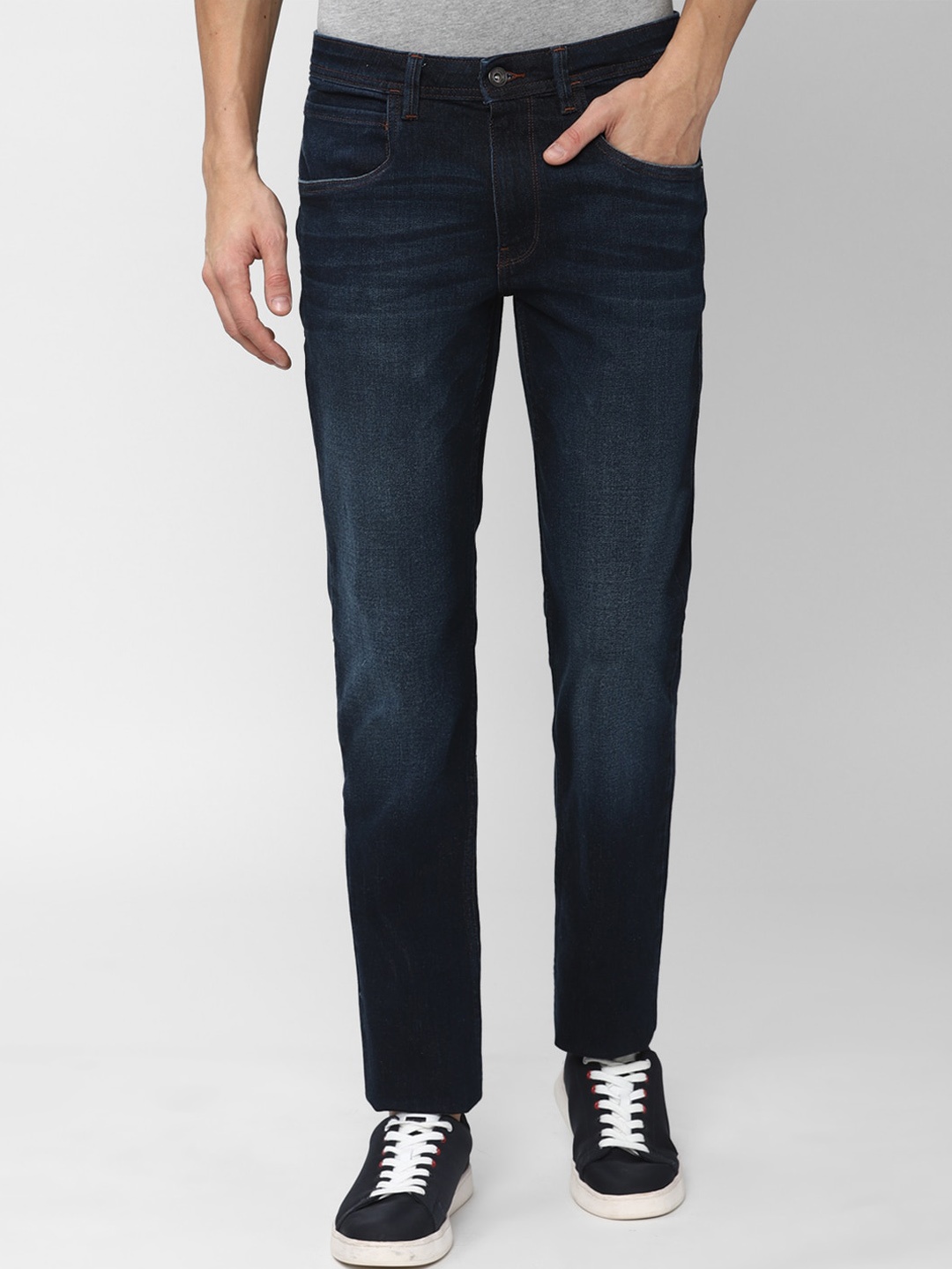 

VAN HEUSEN DENIM LABS Men Navy Blue Slim Fit Low Distress Light Fade Jeans