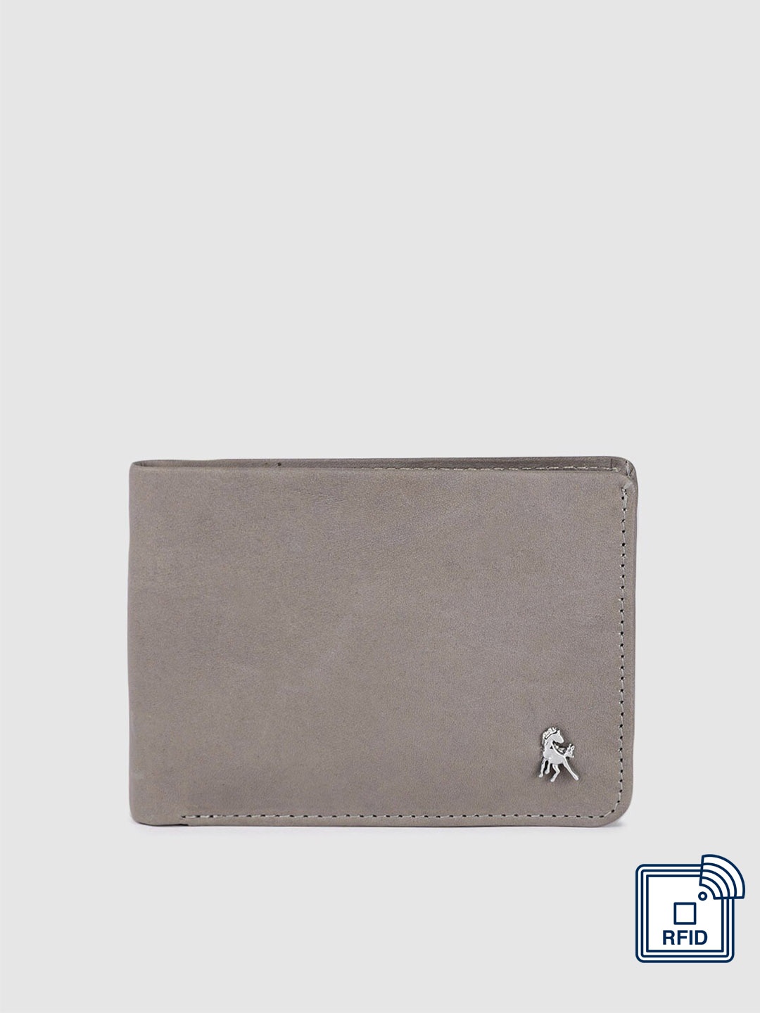 

PORTLEE Men Grey Leather Two Fold Wallet