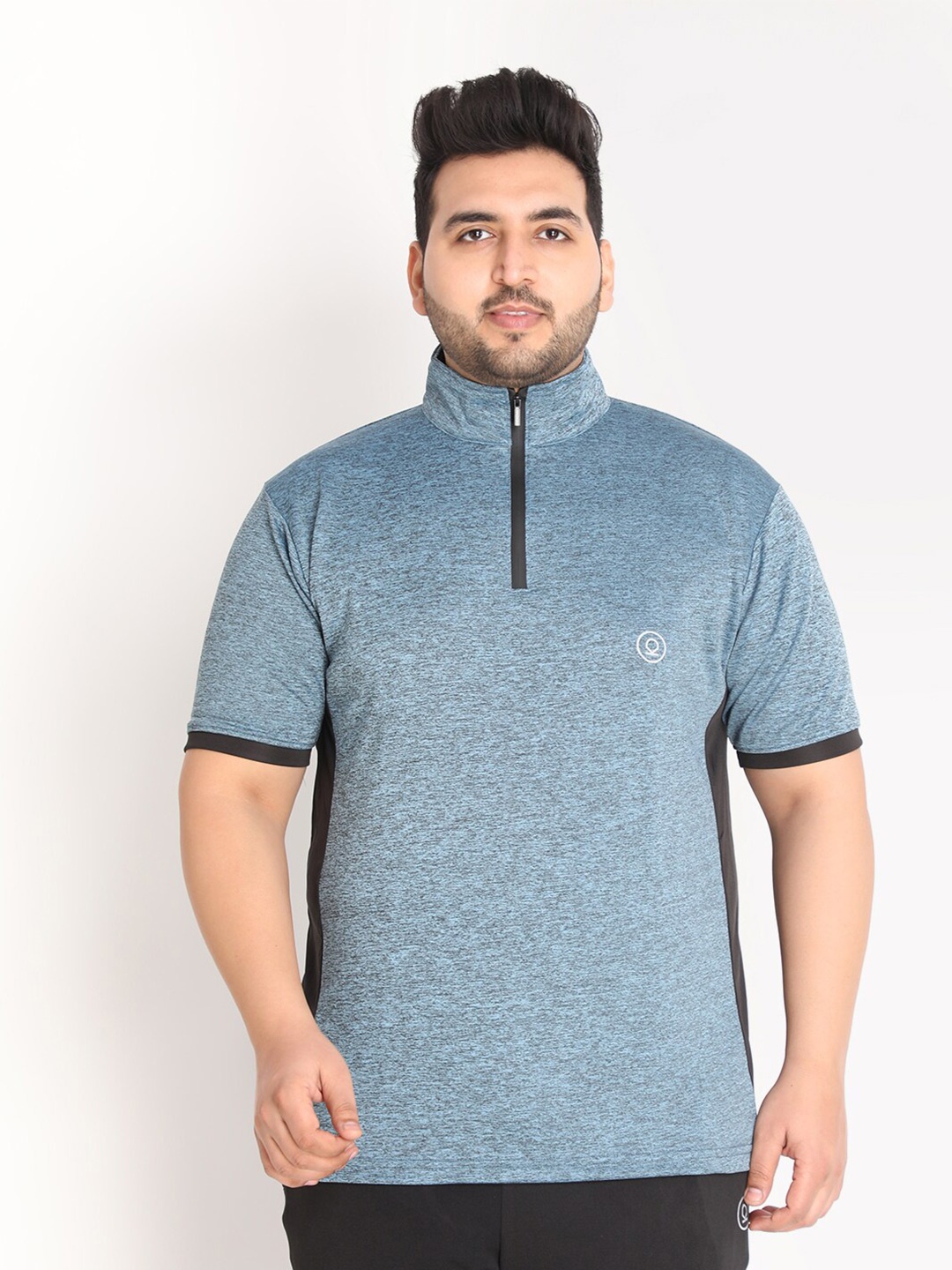 

CHKOKKO Plus Men Blue High Neck T-shirt