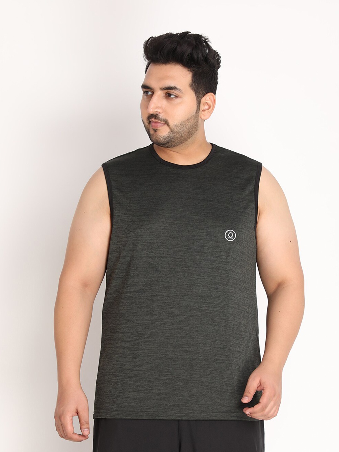 

CHKOKKO Plus Men Olive Green Polyester Sleeveless T-shirt