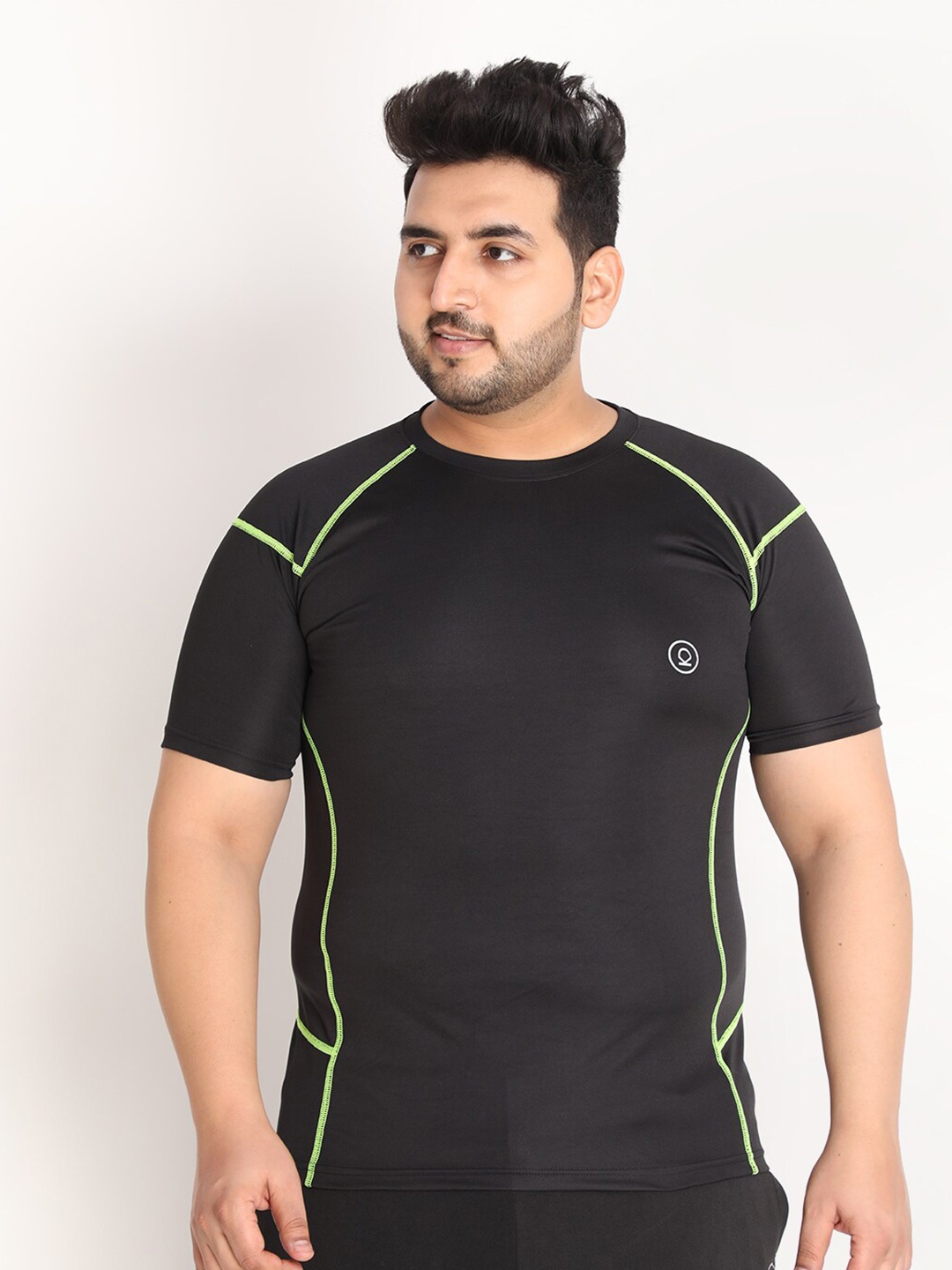 

CHKOKKO Plus Men Black Fluorescent Green T-shirt