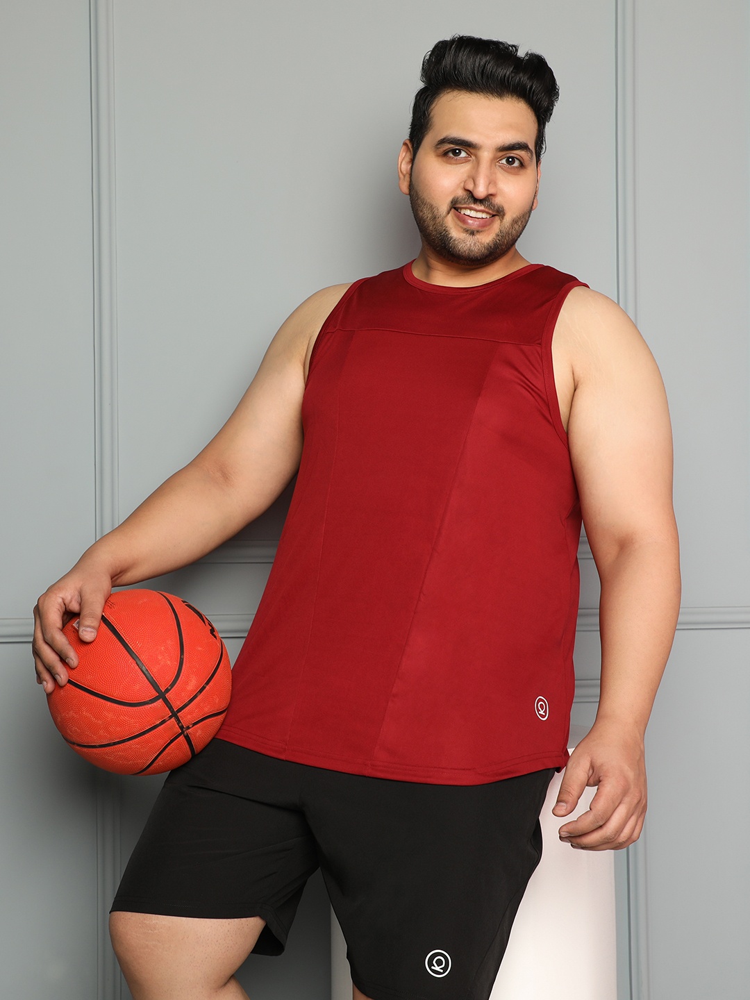 

CHKOKKO Plus Size Round Neck Gym Innerwear Vest, Maroon