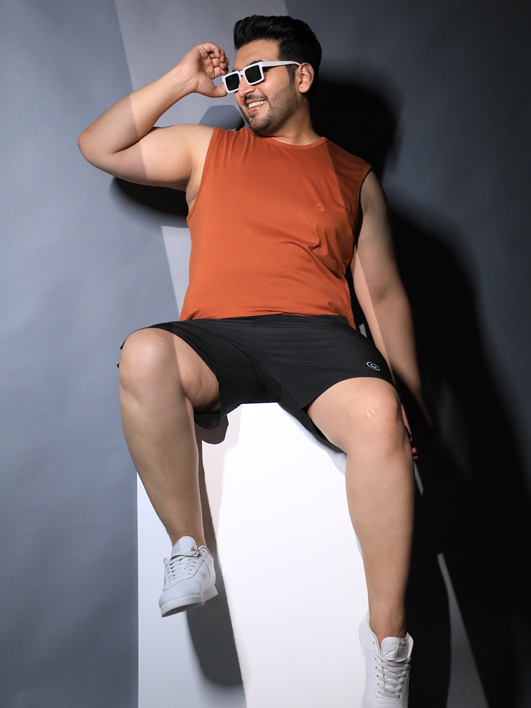 

CHKOKKO Plus Men Rust Orange T-shirt