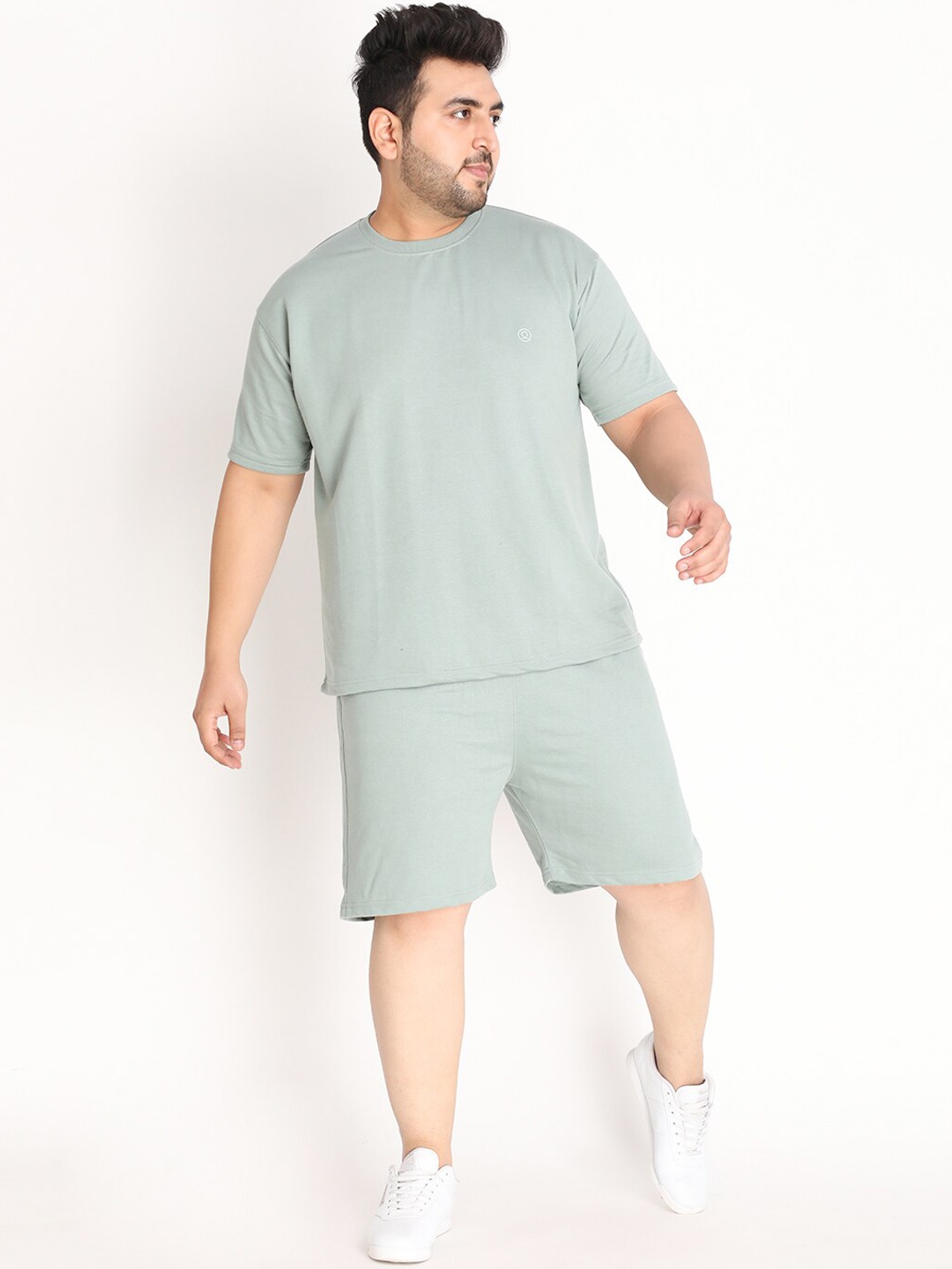 

CHKOKKO Plus Men Pastel Green Solid Summer Track suit Co-ord Sets