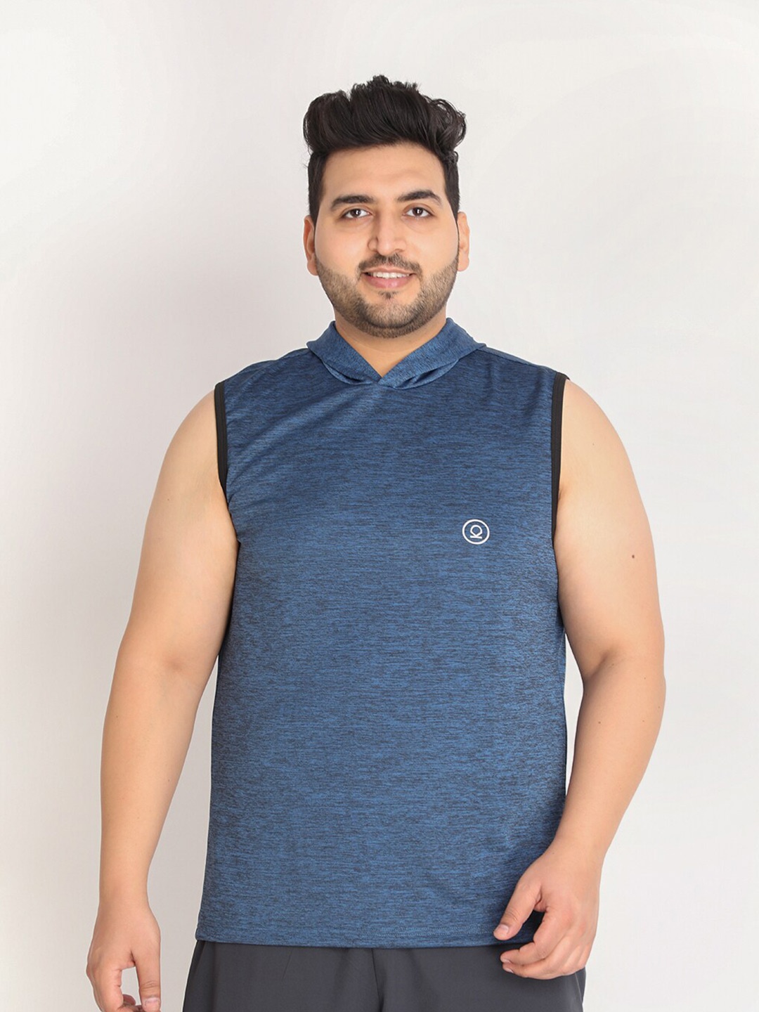 

CHKOKKO Plus Men Blue Hooded Gym Tank T-shirt