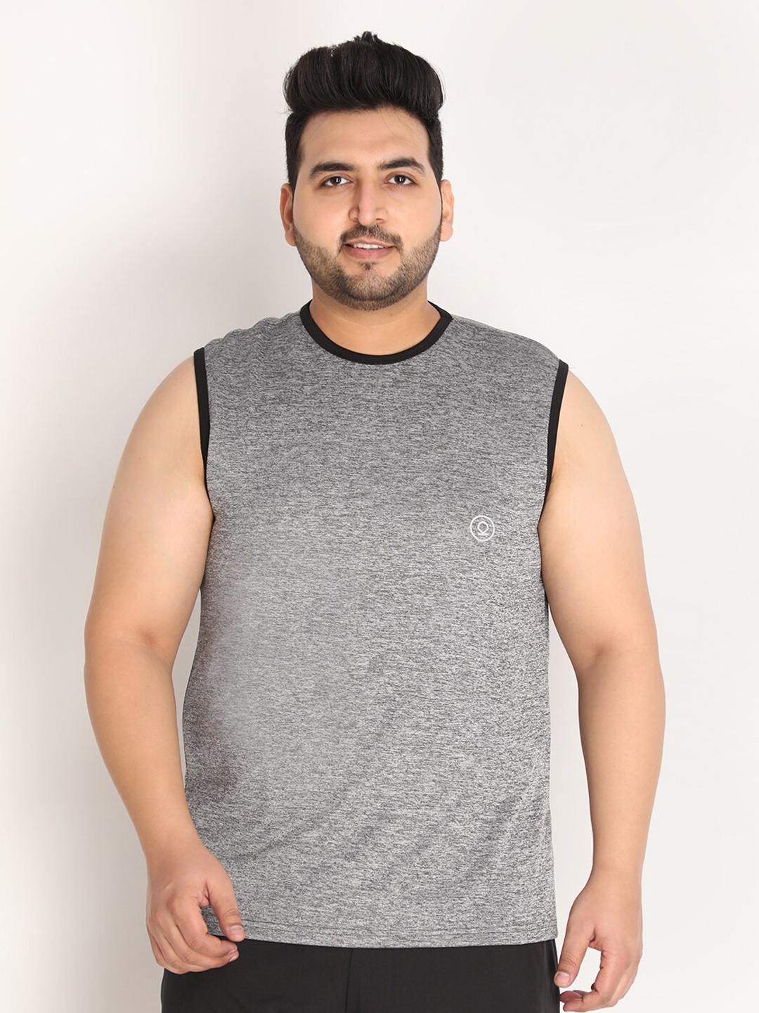 

CHKOKKO Plus Men Grey Raw Edge Polyester Sleeveless T-shirt