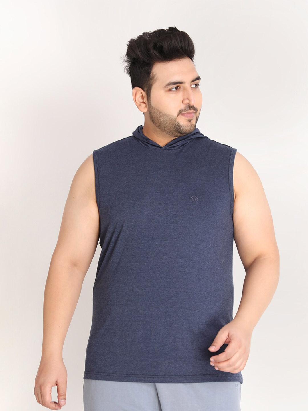 

CHKOKKO Plus Men Blue Hooded Training Gym T-shirt