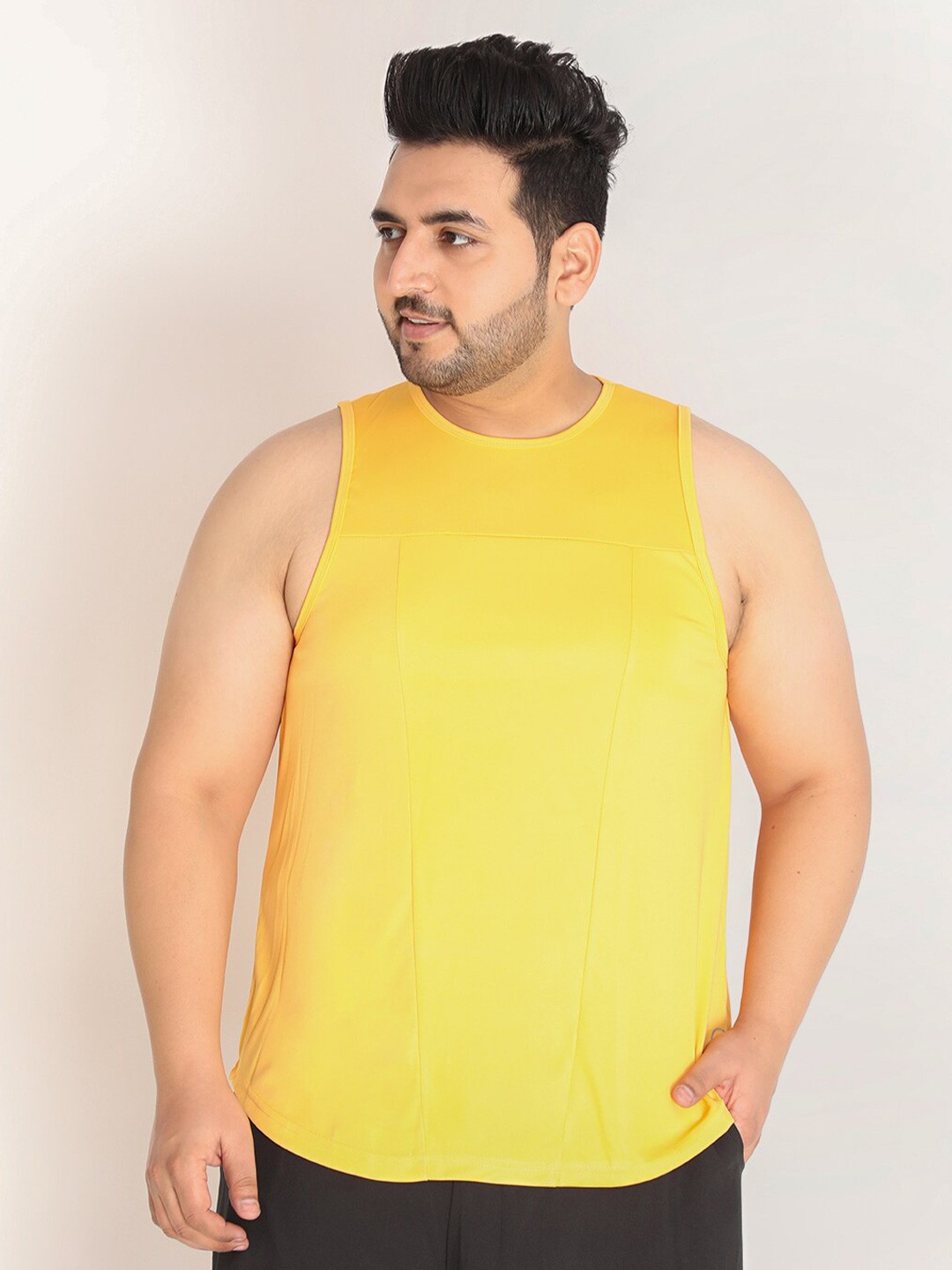 

CHKOKKO Plus Men Mustard Yellow Solid Gym Vest