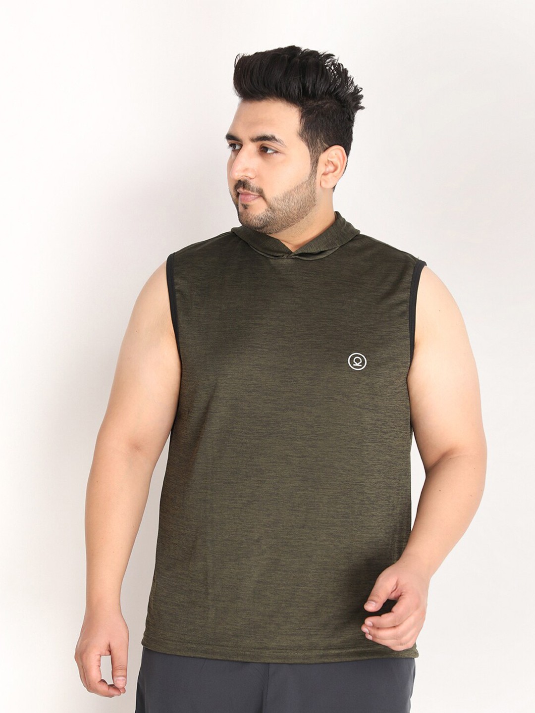 

CHKOKKO Plus Men Olive Green High Neck T-shirt