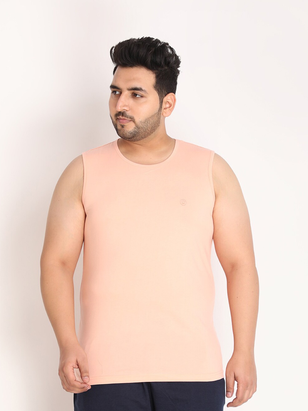 

CHKOKKO Plus Men Peach-Coloured Cut Out T-shirt