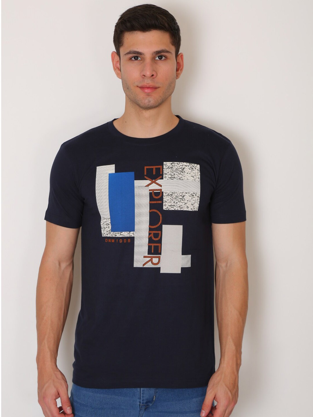 

Zeki Men Navy Blue Typography Slim Fit T-shirt