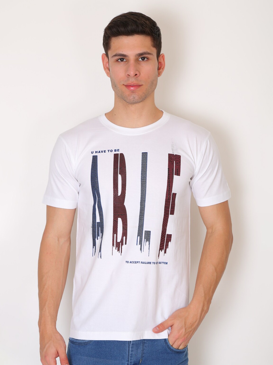 

Zeki Men White Typography Printed Slim Fit T-shirt