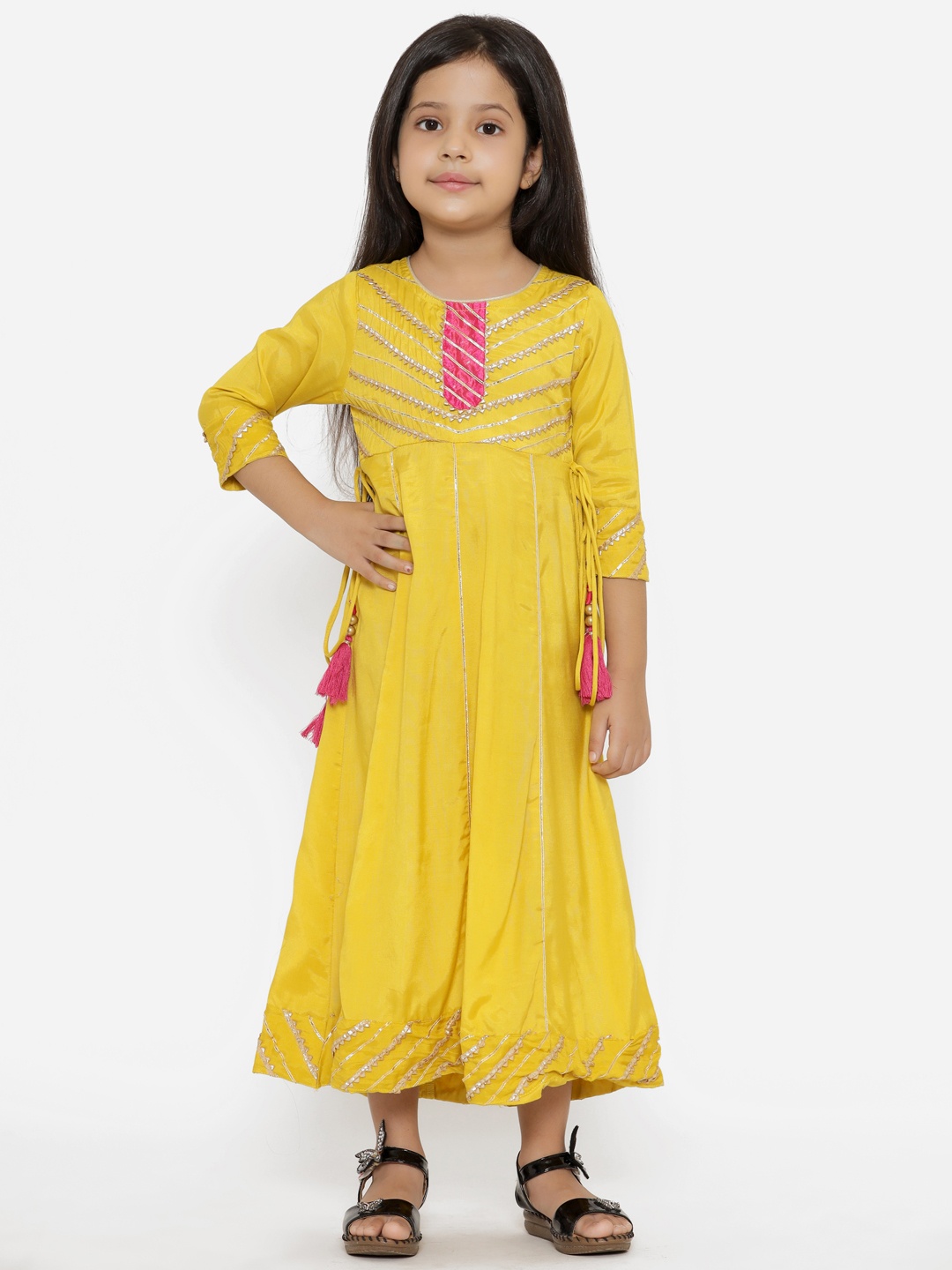 

Readiprint Fashions Girls Yellow Solid Gotta Patti Detail Maxi Ethnic Dress