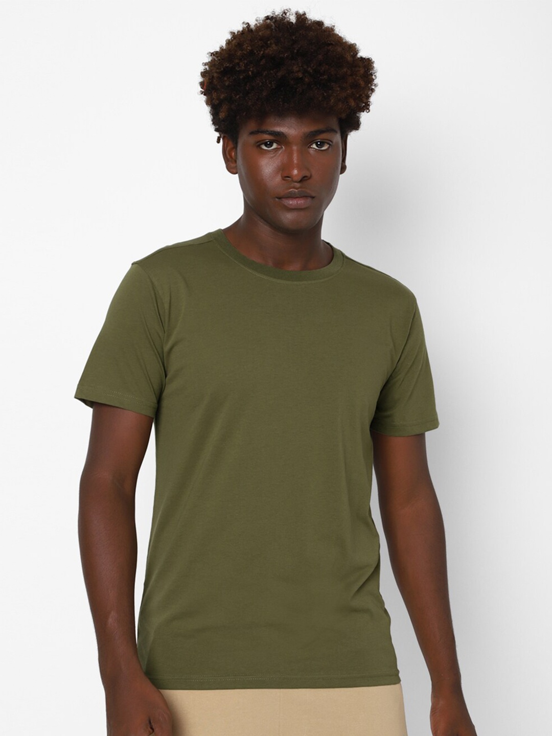 

FOREVER 21 Men Olive Green Cotton T-shirt