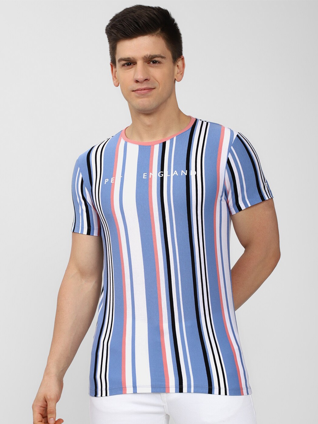 

Peter England Casuals Men Multicoloured Striped T-shirt, Multi