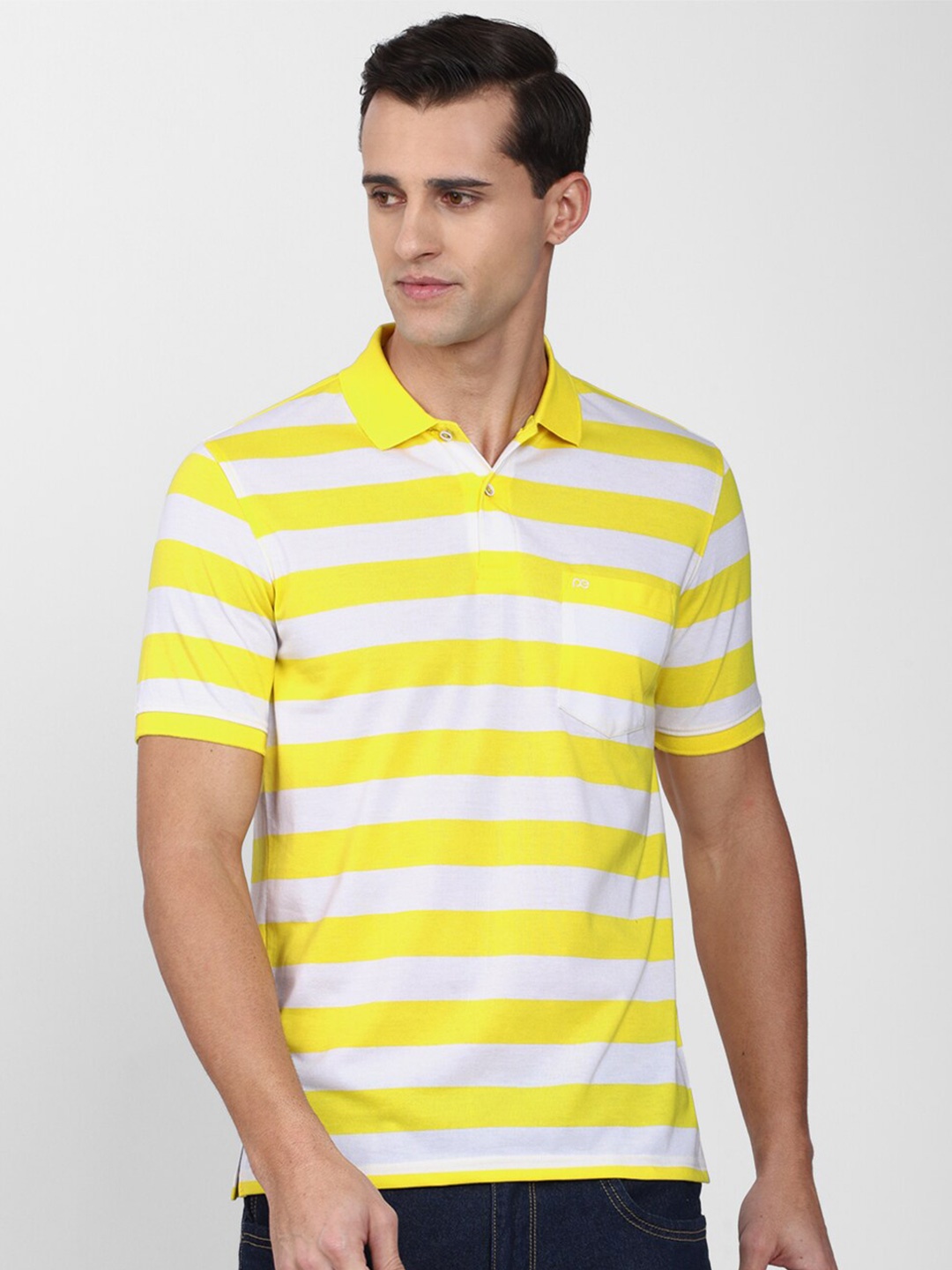 

Peter England Casuals Men Yellow Striped Polo Collar T-shirt
