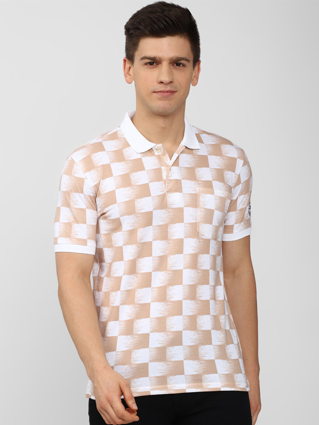 

Peter England Casuals Men White & Beige Checked Polo Collar T-shirt