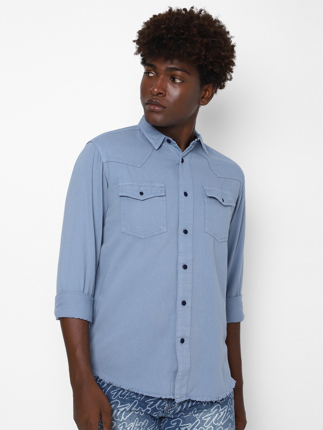 

FOREVER 21 Men Blue Cotton Casual Shirt