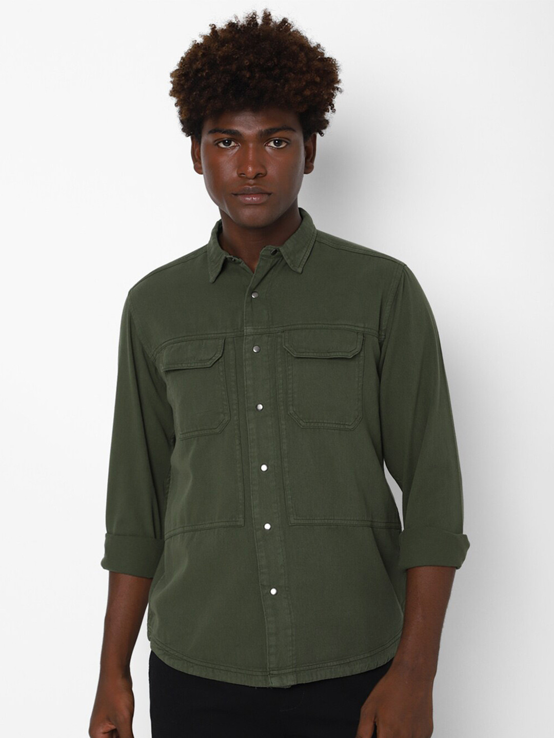 

FOREVER 21 Women Olive Green Casual Shirt