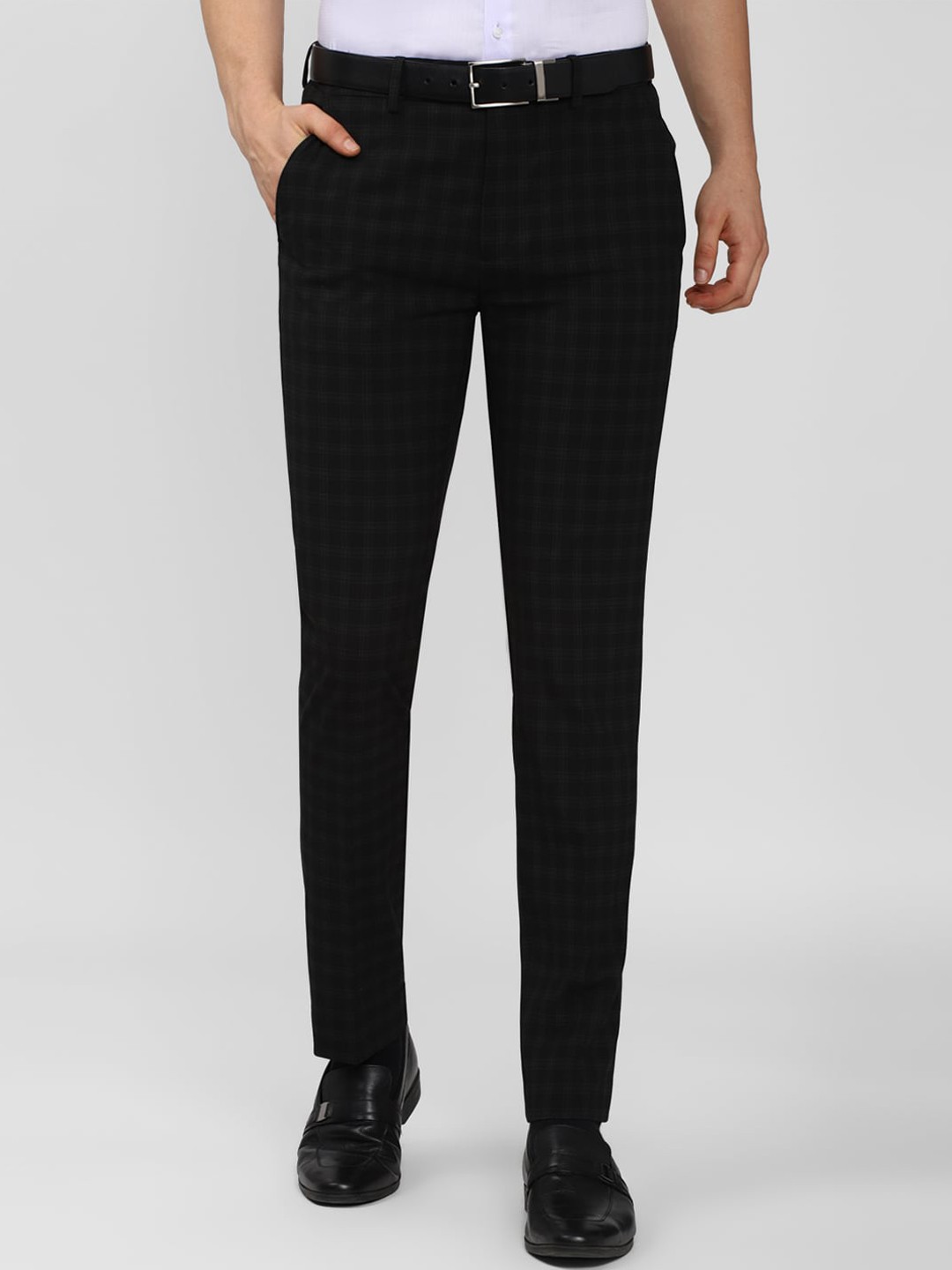 

Peter England Men Black Checked Slim Fit Trousers