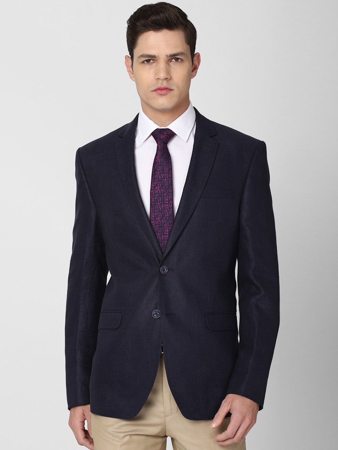 

Van Heusen Men Navy Blue Solid Single-Breasted Slim Fit Blazers