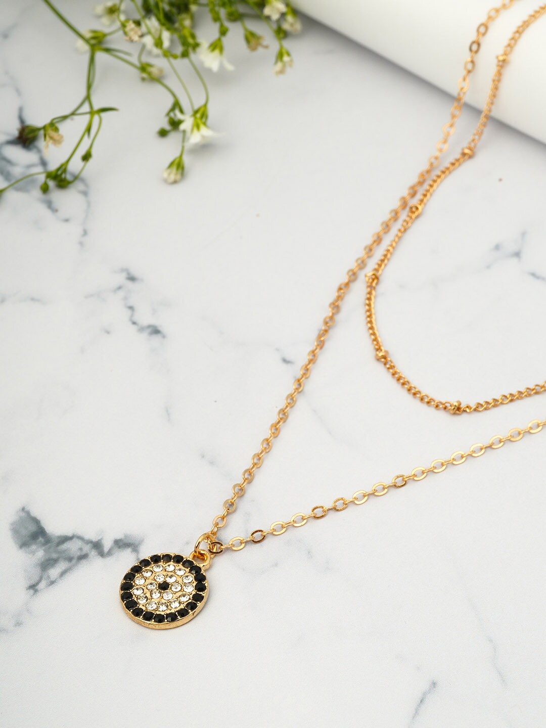 

Emmie Gold-Toned & White Crystal Coin Necklace