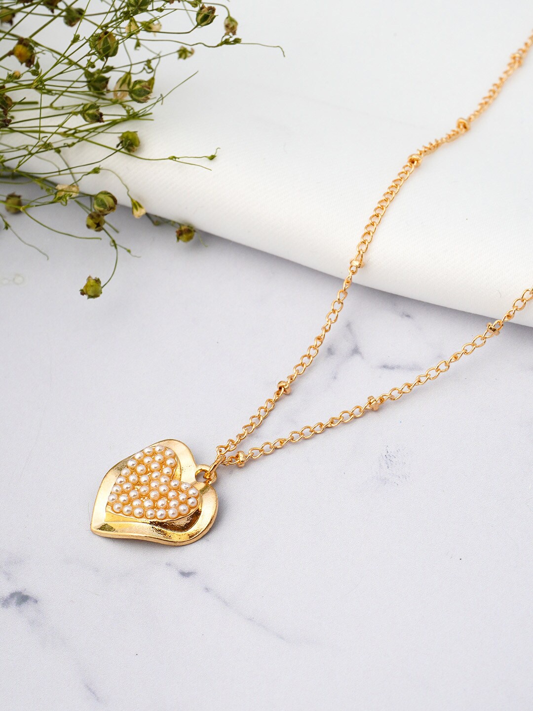 

Emmie Gold-Toned Pearl Studded Heart Pendant With Chain