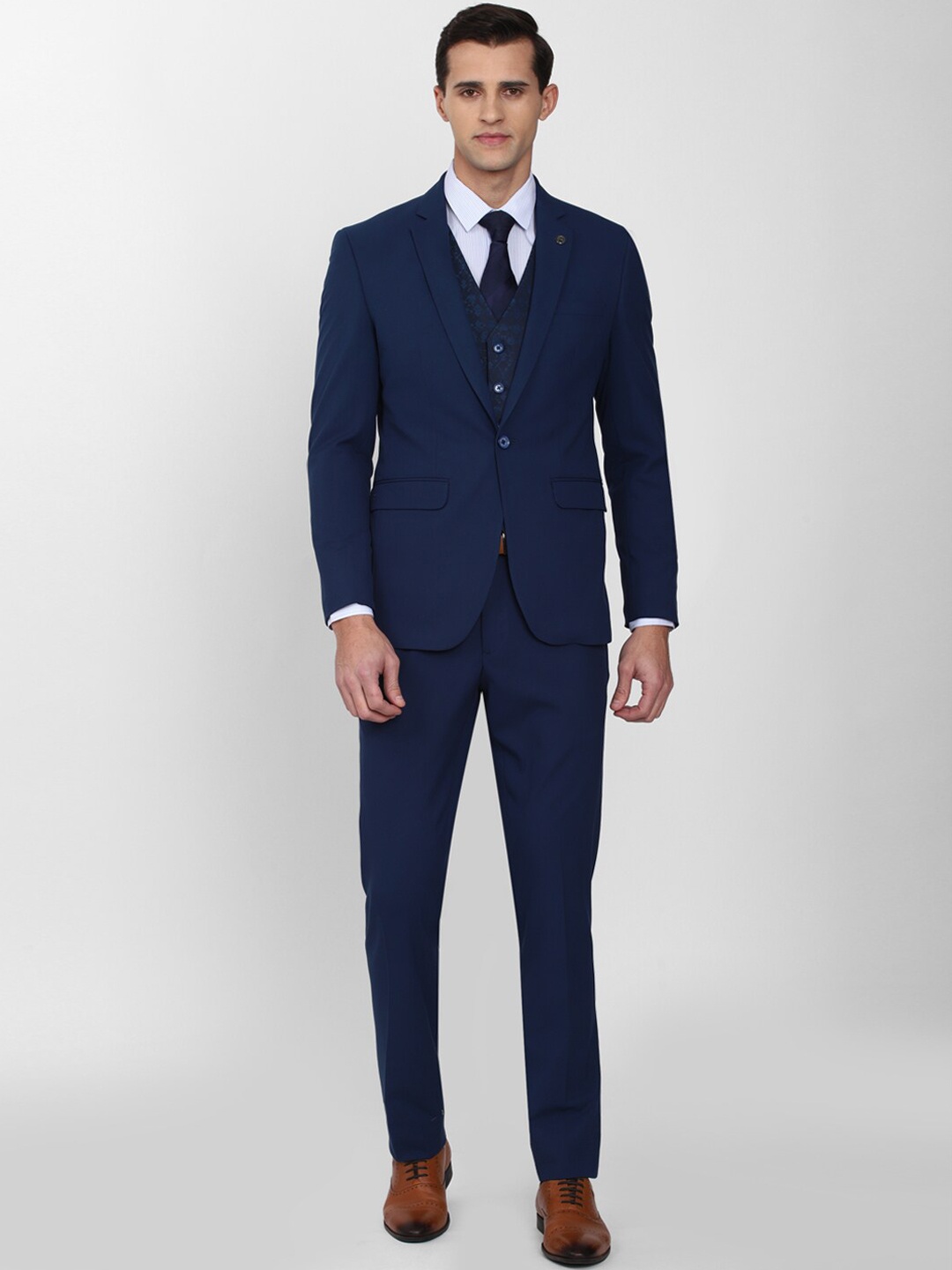 

Peter England Elite Men Blue Solid Single-Breasted Slim-Fit 3-Piece Formal Suit
