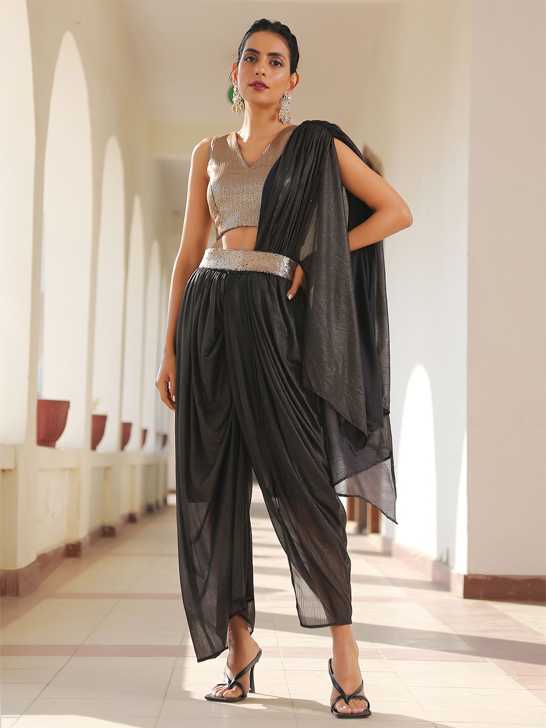 

Swtantra Black Pant Saree with Belt