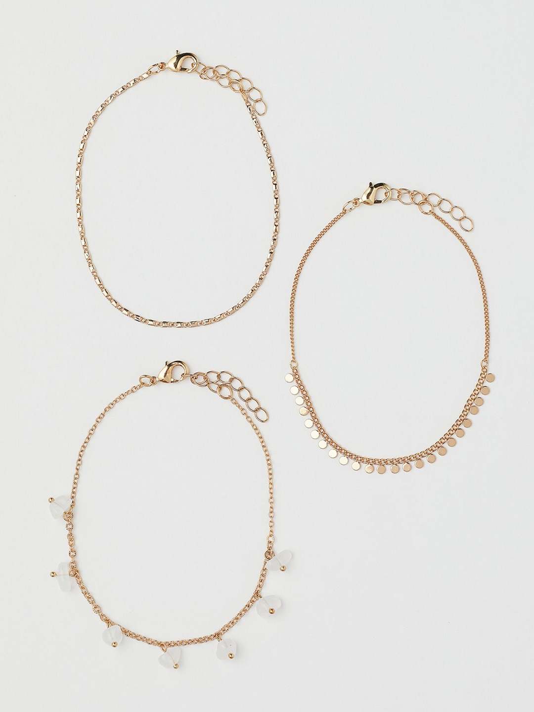 

H&M Women Set of 3 Gold-Plated White Stone Studded Anklet