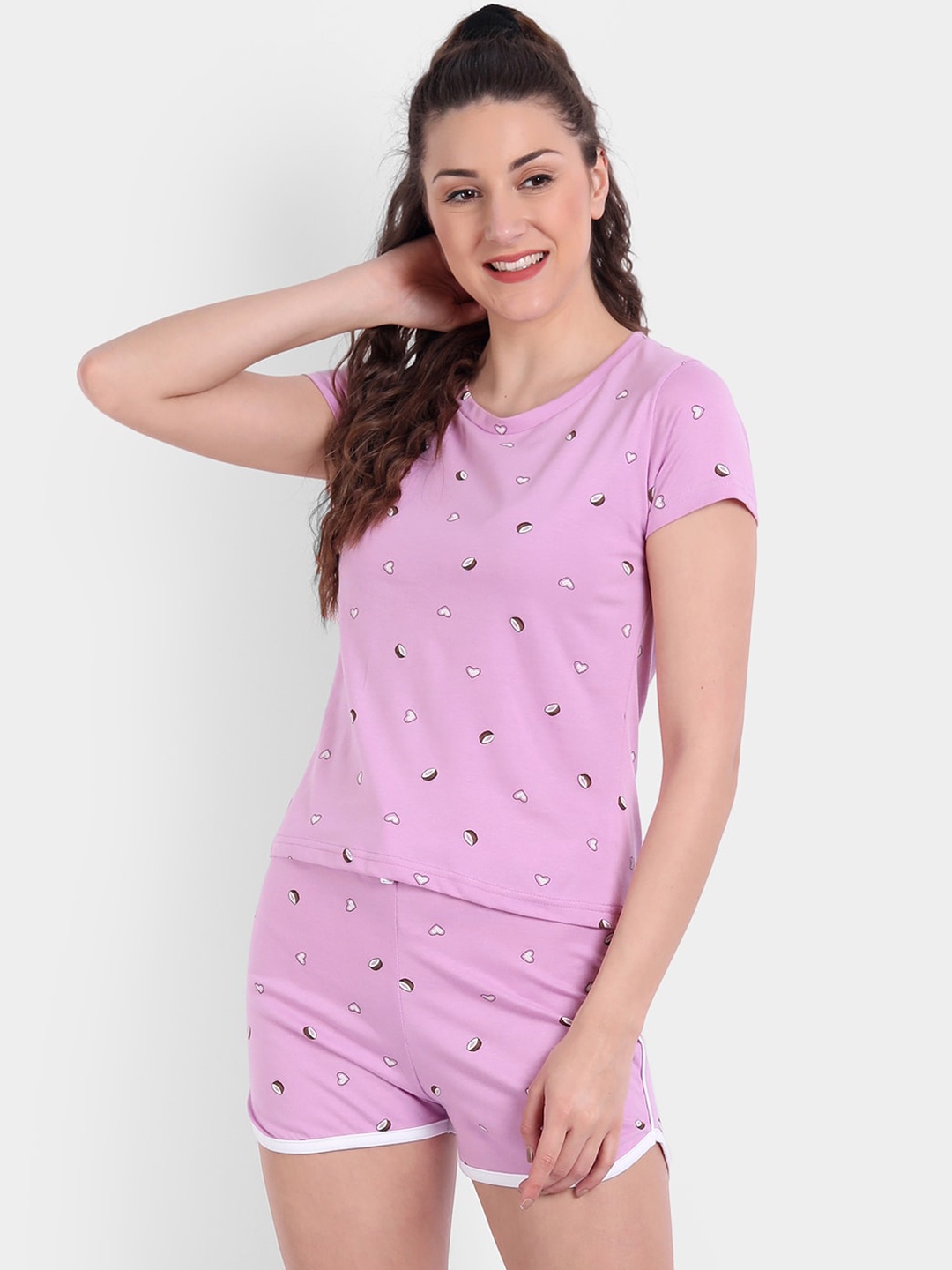 

COLOR CAPITAL Women Pink & White Printed T-shirt with Shorts
