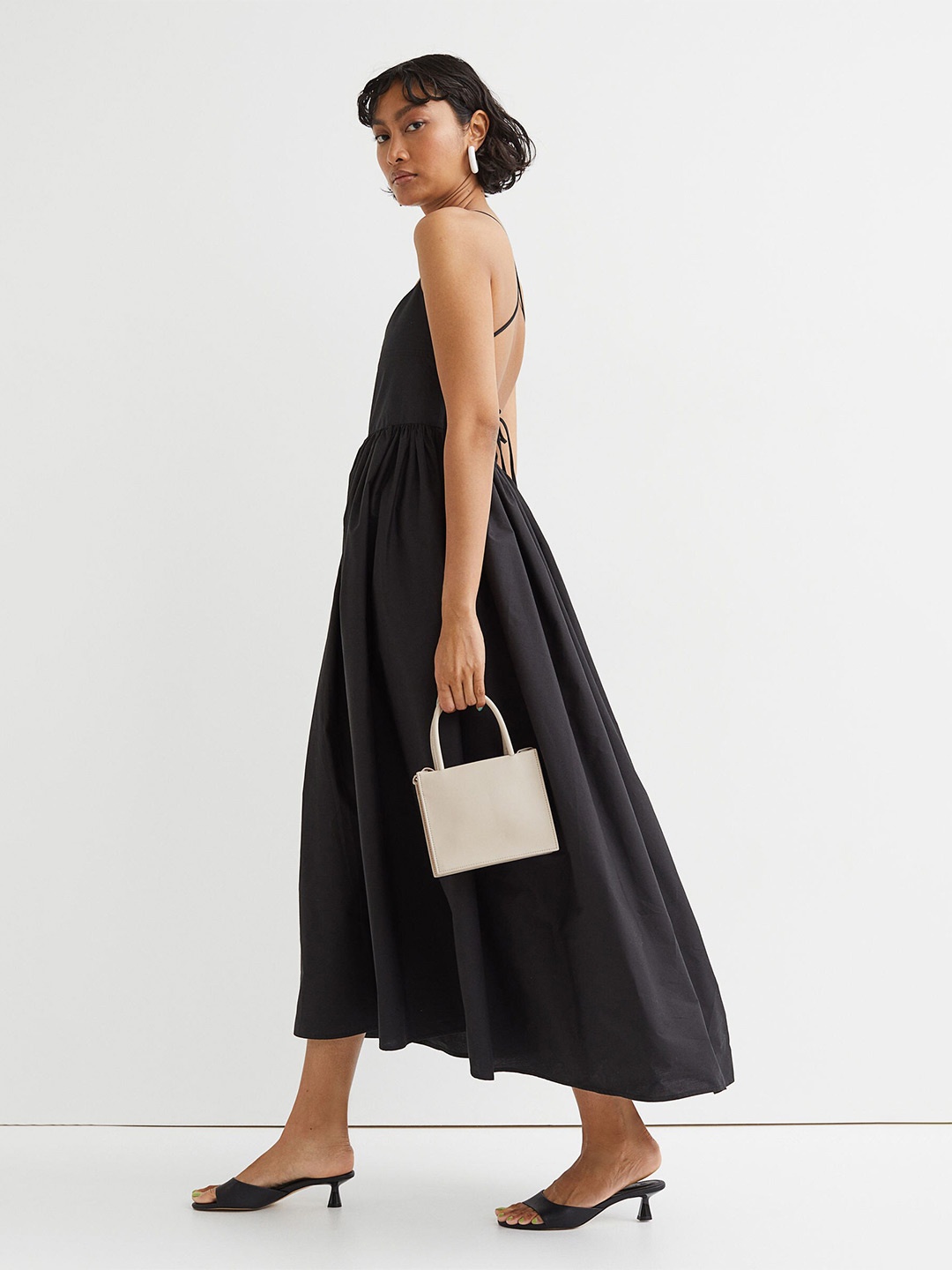 

H&M Women Black Solid V-neck Maxi Cotton Dress