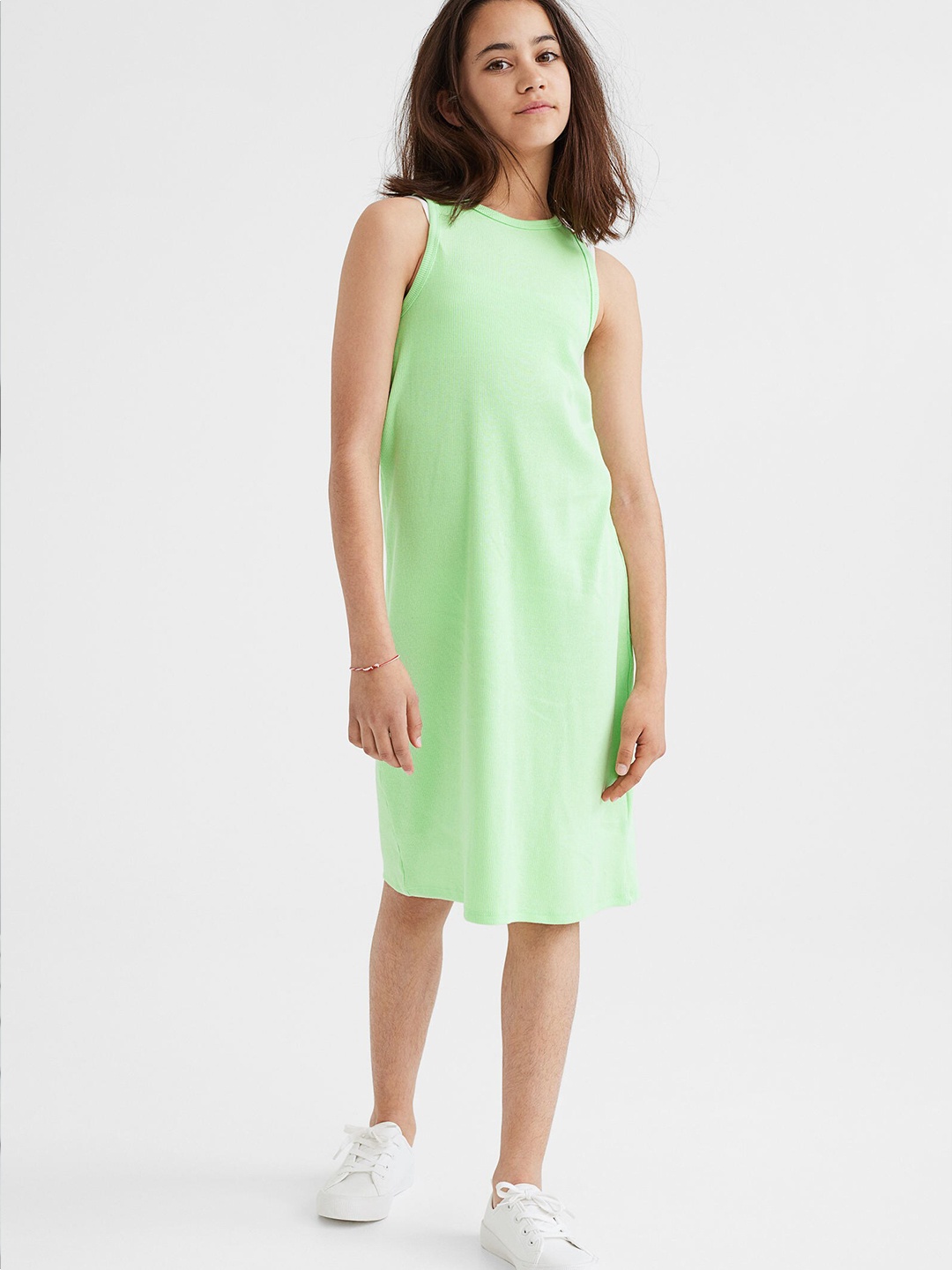 

H&M Girls Green Ribbed Jersey Dress