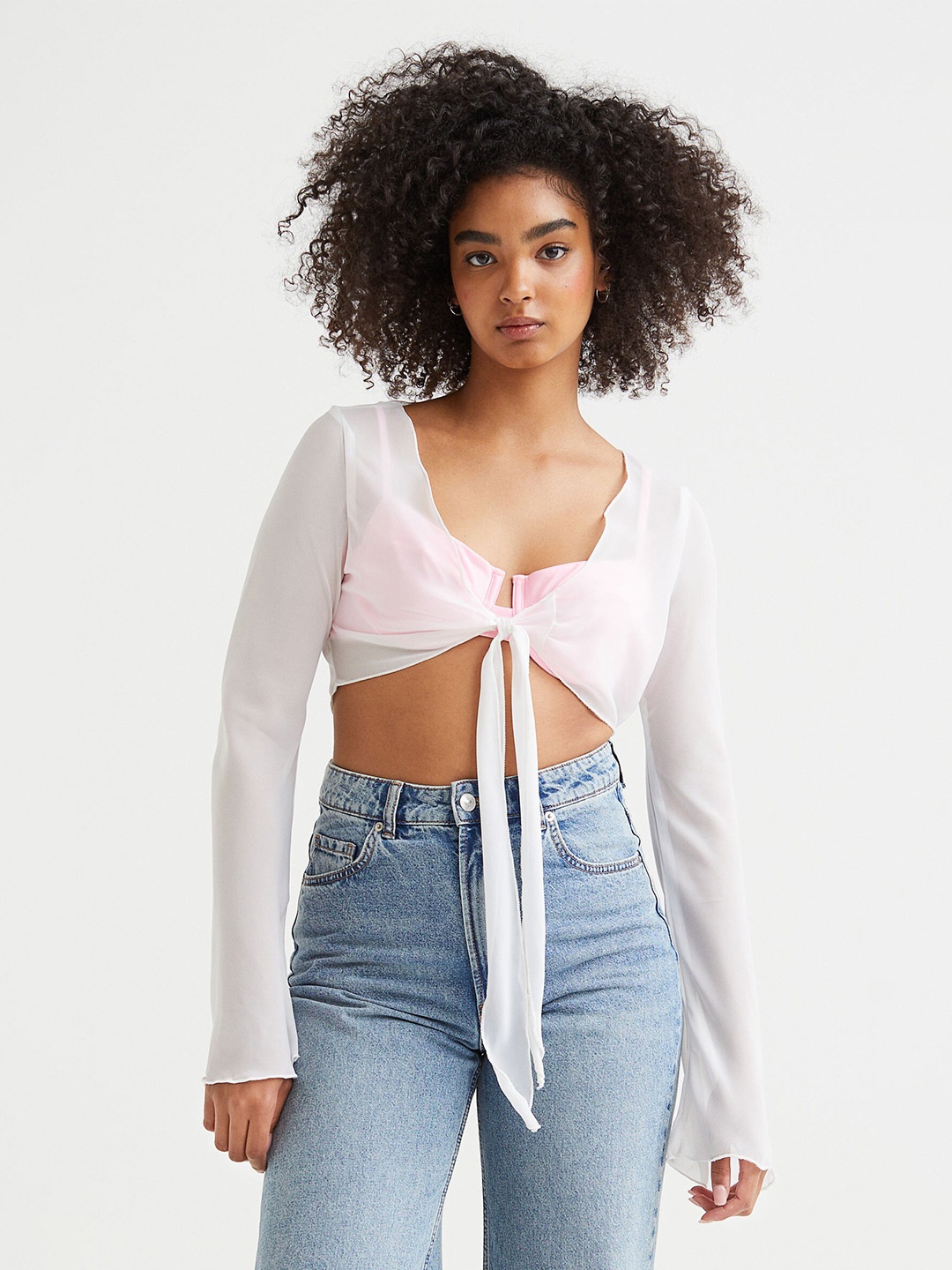 

H&M Women White Airy Tie-Hem Top