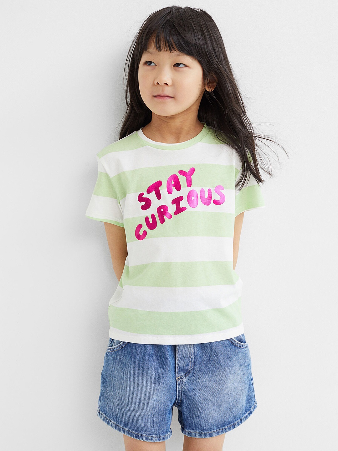 

H&M Girls Green & White Interactive-Motif Top