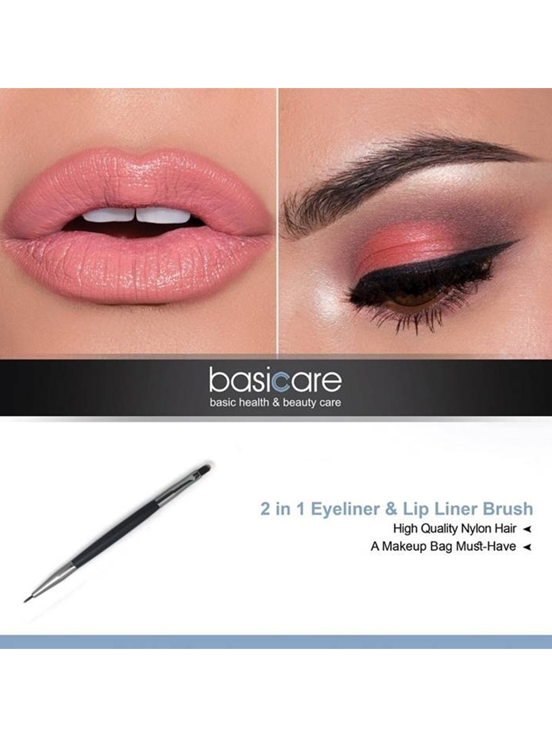 

basicare 2 In 1 Eyeliner & Lipliner Brush, Black