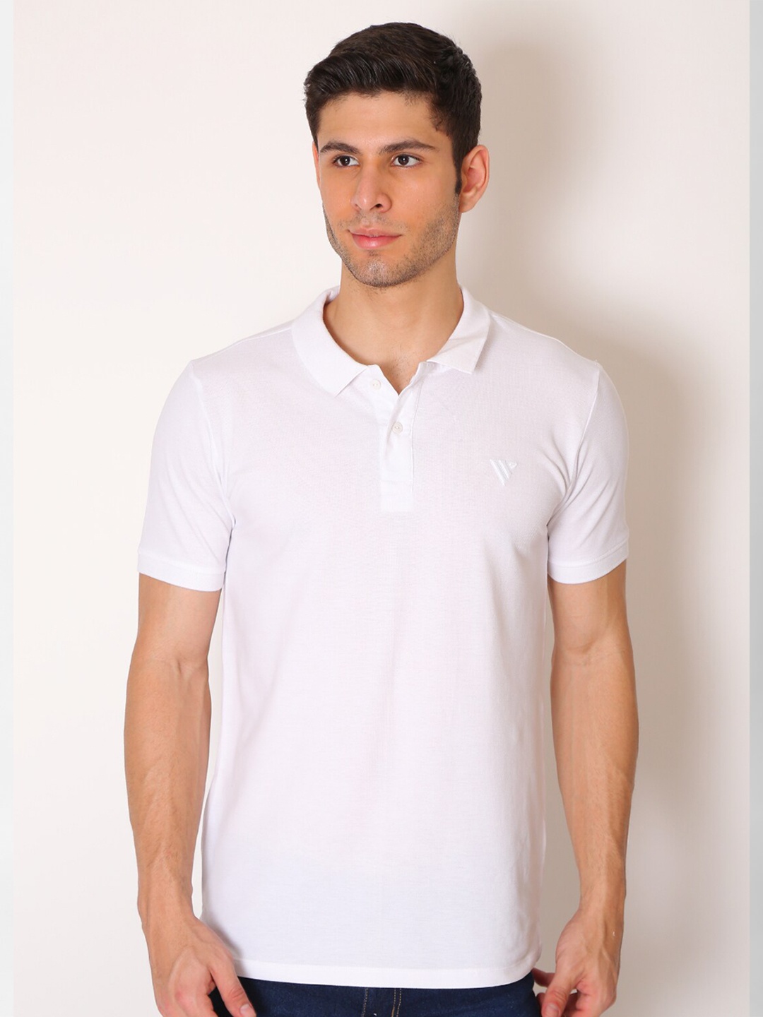 

VINSON Men White Polo Collar Slim Fit T-shirt