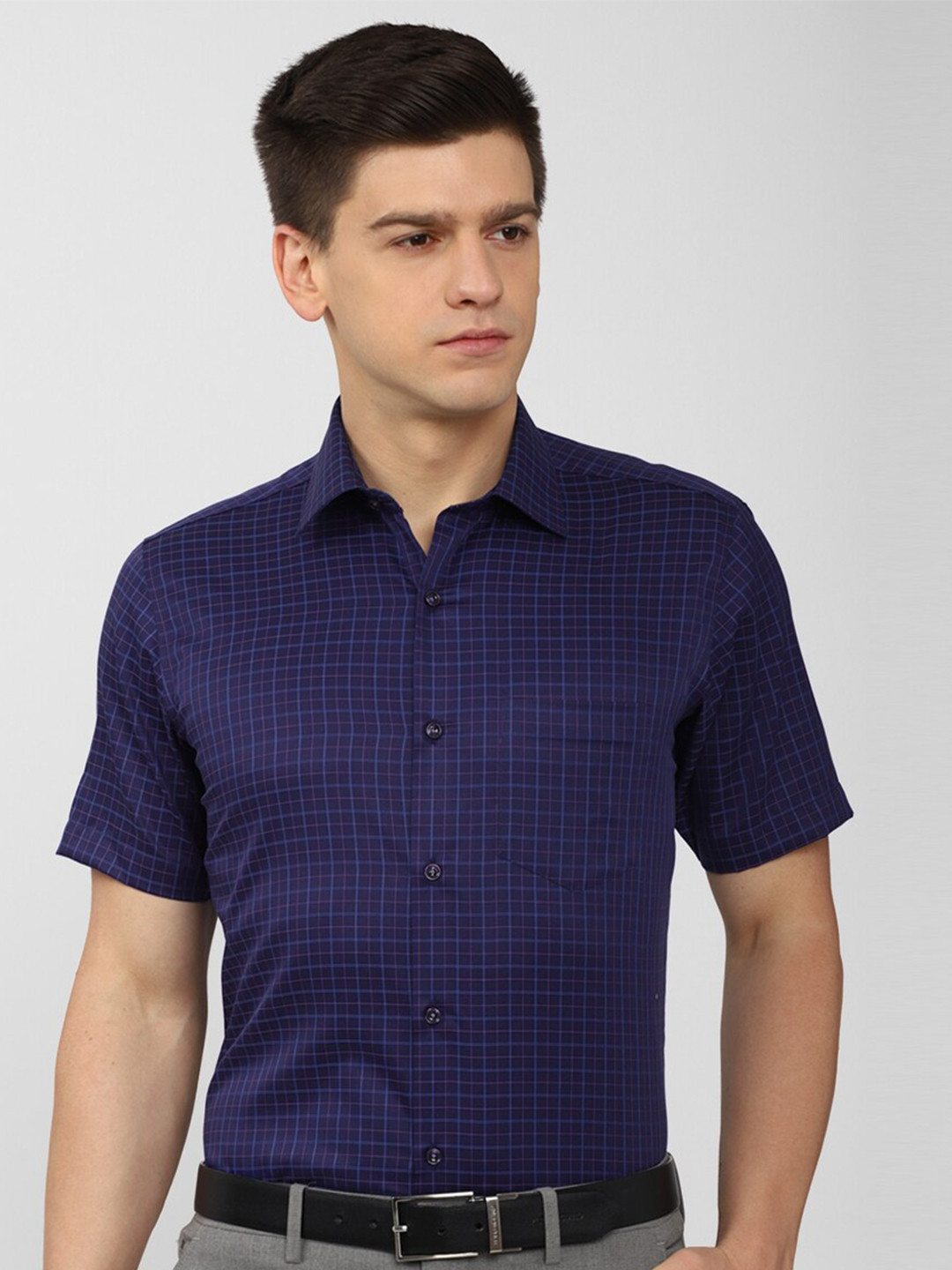 

Van Heusen Men Blue Grid Tattersall Checks Checked Formal Shirt