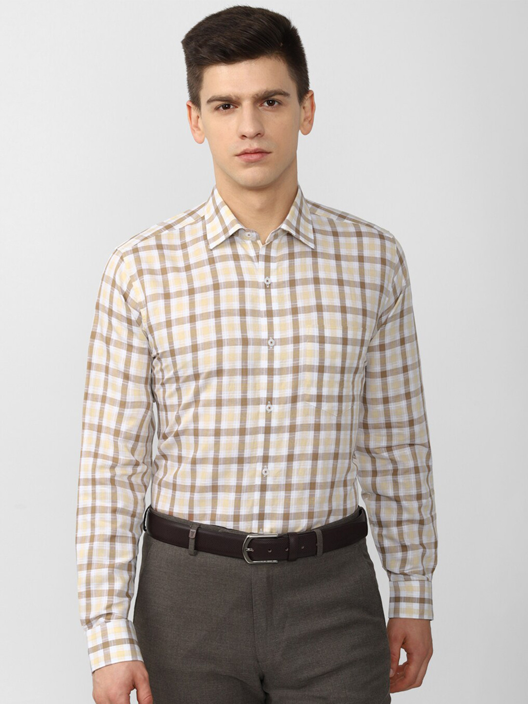 

Van Heusen Men Cream-Coloured Tartan Checks Checked Formal Shirt