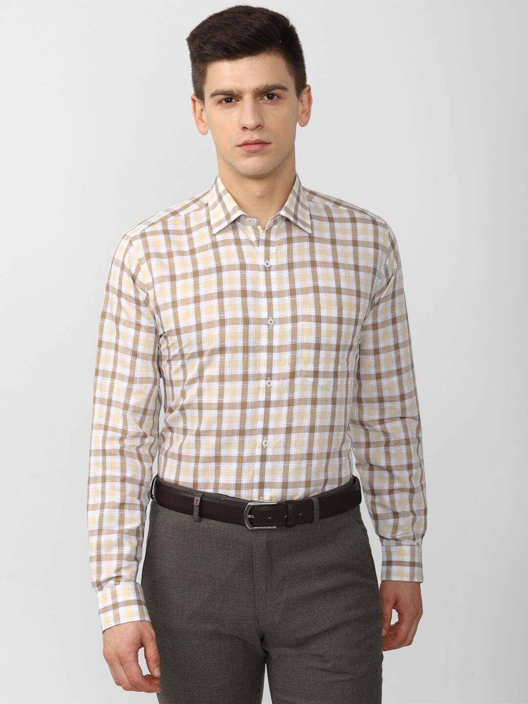 

Van Heusen Men Cream-Coloured Tartan Checks Checked Formal Shirt