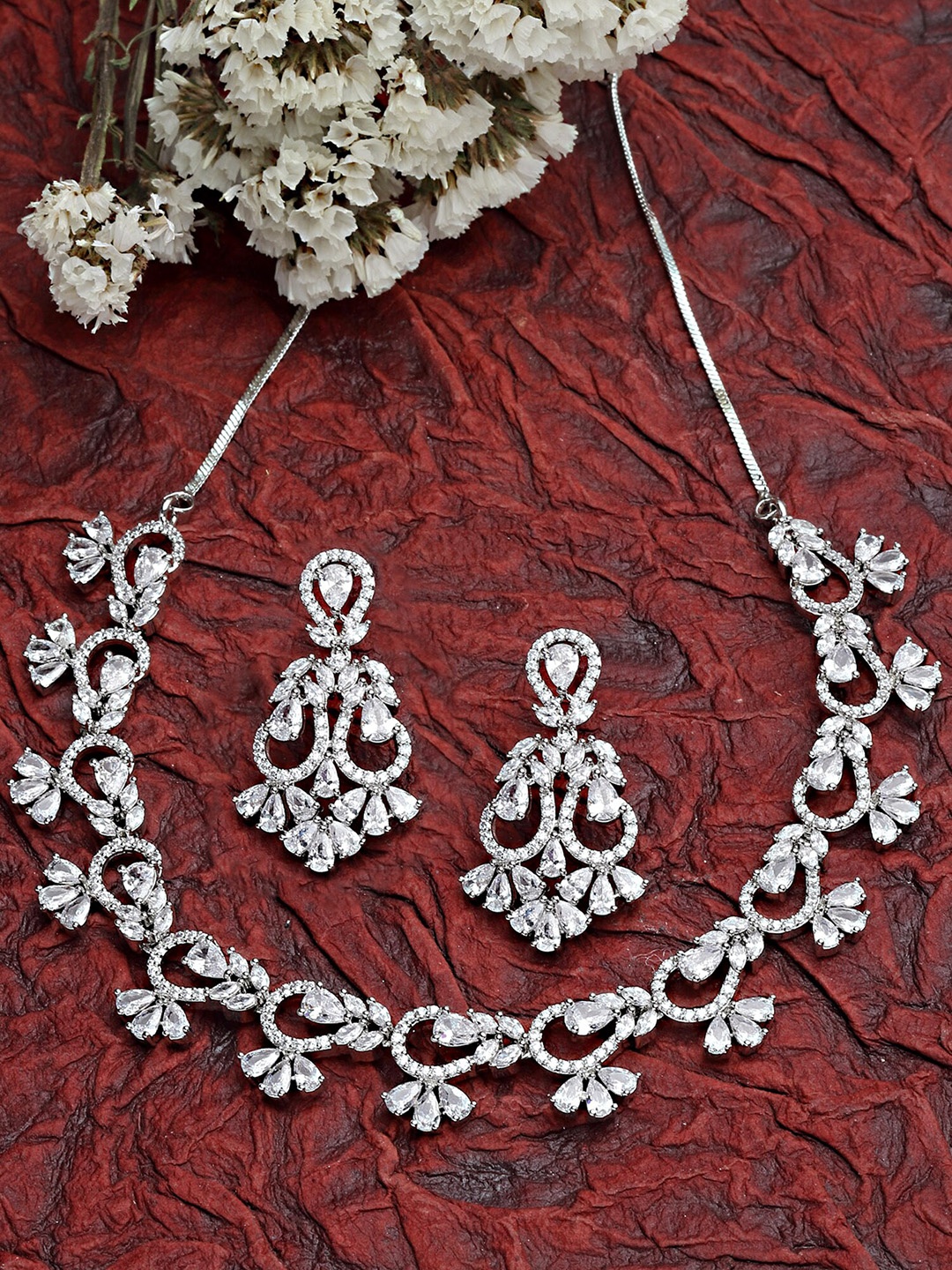 

KARATCART Silver-Plated White AD-Studded Jewellery Set