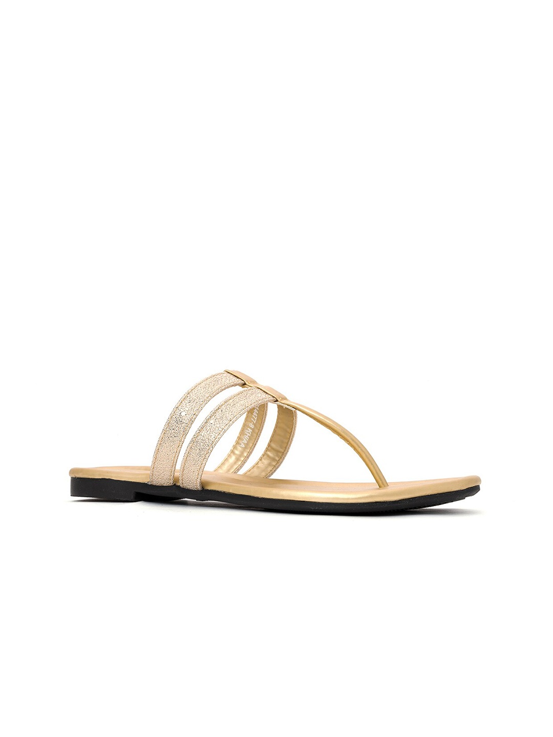 

Khadims Women Gold-Toned Embellished T-Strap Flats
