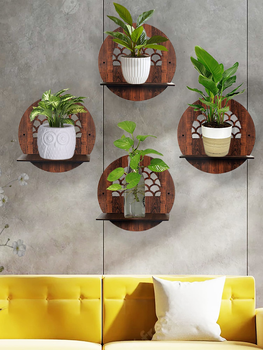 

Homesake Set of 4 Coffee Brown Wood Succulent Planter Wall Shelves