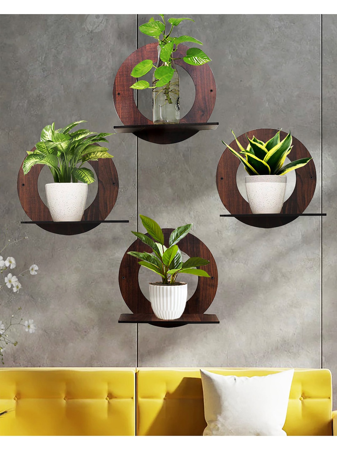 

Homesake Set of 4 Red Succulent Planter Wood MDF Hanging Wall Shelves