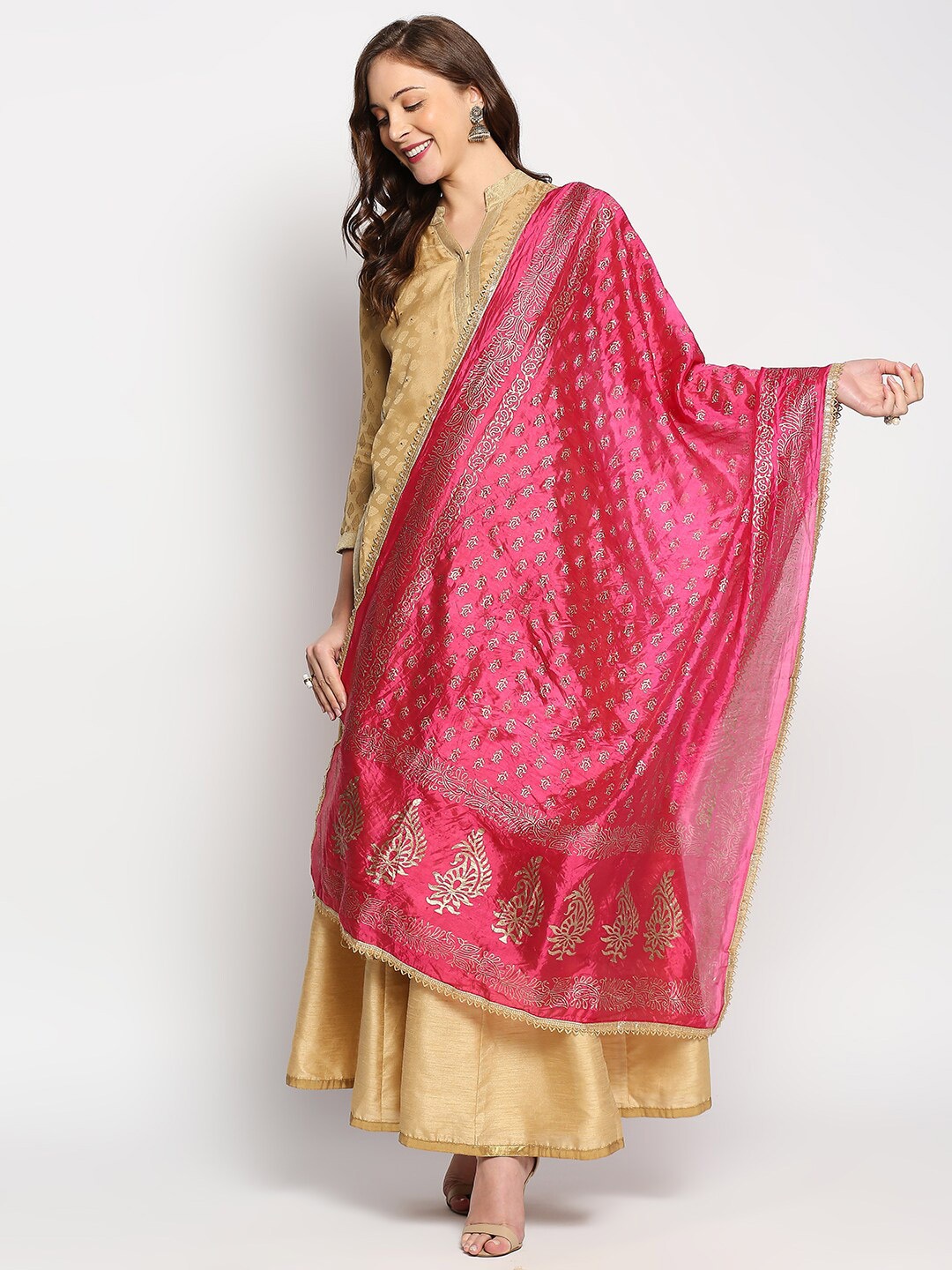 

Dupatta Bazaar Fuchsia Ethnic Motifs Printed Khari Print Dupatta